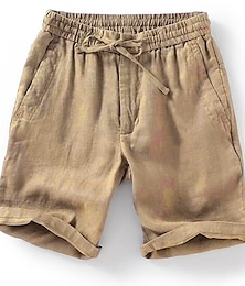 cheap -Men's Linen Shorts Summer Shorts Beach Shorts Drawstring Elastic Waist Plain Breathable Soft Short Casual Daily Holiday Linen / Cotton Blend Streetwear Hawaiian Blue Brown Micro-elastic