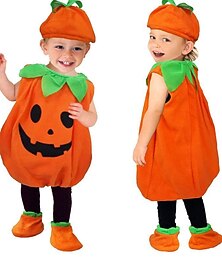 billiga -Barn Flickor Klänning Pumpa Halloween pumpa Ärmlös Prestanda Utomhus Ledigt Förtjusande Ledigt Kostym Polyester Knälång Vardagsklänning Höst Vinter 3-10 år Orange