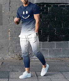 abordables -Hombre Caricatura 2 piezas Conjuntos de camisetas Camiseta superior Manga Corta Pantalones largos Cuello Barco Deportes Design Casual Exterior Vacaciones Diario Impresión 3D Primavera verano Azul