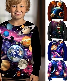 abordables -Garçon 3D Graphic Galaxie Espace T-shirt Tee-shirts manche longue 3D effet Eté Printemps Automne Sportif Mode Vêtement de rue Enfants 3-12 ans Extérieur Casual du quotidien Standard