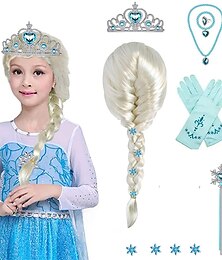 economico -Set da 12 pezzi parrucca cosplay Elsa per bambini parrucca lunga bionda intrecciata da principessa parrucca sintetica da ragazza bianca per berretto per parrucca da festa anime