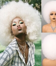 economico -capelli afro colore bianco parrucche per donne nere parrucca glueless wear and go parrucca resistente al calore anni '70 parrucca afro sintetica per costume da festa e cosplay parrucche di halloween