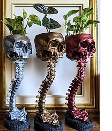 olcso -halloween koponya ültető és gerinc állvány, gyanta koponya fej virág zamatos kaktusz ültető edények, vagy otthoni irodai asztali díszek halloween jelenet szobor szobor dekorációk