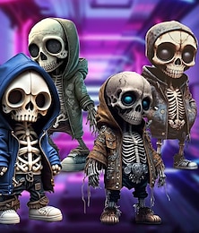 billige -seje skelet figurer, 2023 ny halloween skelet dukke harpiks håndværk ornamenter, personlig mode mini cool skelet figurer indretning skelet mand harpiks statue dukke til hjemmekontoret skrivebord indretning