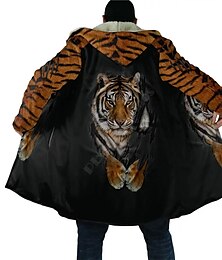 billiga -Herr Djur Varg Tiger Vinterkappa Fleece-jacka Kappa Varm Andningsfunktion Bekväm Mode Streetwear Ledigt vardag Sport & Utomhus Dagliga kläder Utekväll Dragkedja Ficka Mönster Höst vinter Luvtröja