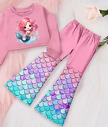 cheap -Girls' 3D Graphic Cartoon Mermaid Sweatshirt & Pants Clothing Set Pink Long Sleeve 3D Print Fall Winter Active Fashion Daily Polyester Kids 3-12 Years Outdoor Date Vacation Regular Fit