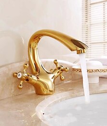 billige -håndvask blandingsarmatur, messing håndvaskhaner dobbelt håndtag med varm og kold slange