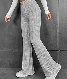 cheap -Women's Bootcut Pants Trousers Flare Leggings Solid Color Maillard Stripe Full Length Micro-elastic High Waist Fashion Streetwear Street Daily Grey Green S M Fall Winter