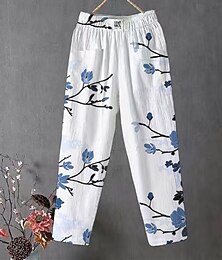 abordables -Femmes Pantalon en coton et lin Slacks Pantalons Amples Confort Chino Longueur cheville Taille moyenne Fleur Avec Poches Bouffant Imprimé Respirabilité Micro-Élastique Extérieur Quotidien Rose Claire