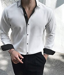 preiswerte -Herren Oberhemd Kragenhemd Knopfhemd Glatt Hochzeit Valentinstag Schwarz Weiß Rote Marineblau Langarm Kragen Sommer Frühling Bekleidung Patchwork