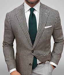 economico -Giacca blazer da uomo giacca sportiva casual all'aperto pied-de-poule nero giallo verde chiaro taglio su misura monopetto due bottoni