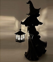 abordables -barril de galleta bruja decoración de halloween fantasma con linterna fantasma sin rostro escultura bruja fantasma lámpara infierno mensajero sosteniendo linterna estatua realista tema de halloween