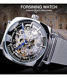 abordables -Hombre Relojes Mecánico Esfera Grande Moda Negocios Reloj de Muñeca Calavera Cuerda Automática Luminoso IMPERMEABLE Aleación Piel Reloj