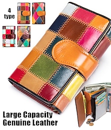 cheap -Women's Wallet Credit Card Holder Wallet Cowhide Shopping Daily Large Capacity Lightweight Durable Color Block Patchwork Rainbow