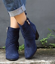 abordables -Femme Bottes Grandes Tailles Bottines Bottines Bottes à talons du quotidien Couleur unie Bottines Bottines Hiver Talon Bottier Bout pointu Elégant Mode Satin Fermeture Noir Bleu Marron