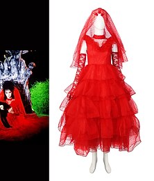 halpa -Ghost Bride Lydia Deetz Halloween Mekot Cosplay-Asut Naamiaisasu Beetlejuice Hameet Aikuisten Naisten Karnevaali Naamiaiset Mardi Gras Juhlat Helppoja Halloween-asuja Pukeudu