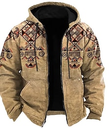 cheap -Mens Graphic Hoodie Tribal Prints Sports Ethnic Classic 3D Zip Jacket Outerwear Holiday Vacation Streetwear Hoodies Blue Brown Green Geometric Casual Pattern Cotton Native American