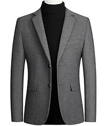 cheap -Men's Winter Coat Overcoat Trench Coat Daily Winter Polyester Thermal Warm Washable Outerwear Clothing Apparel Business Blazers Solid Colored Pocket Lapel Single Breasted