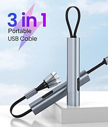 voordelige -Metal 3in1 Fast Charging USB Cable for iPhone Samsung Huawei Hidden Multi Retractable Micro USB C Charger Cable Creative Gifts