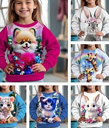economico -Da ragazza 3D Pop art Cartoni animati Gatto Felpa Manica lunga Stampa 3D Estate Autunno Di tendenza Streetwear Adorabile Bambino 3-12 anni Esterno Informale Giornaliero Standard