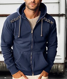 baratos -Homens Moletom com zíper Moletons com zíper Preto Verde Tropa Azul Marinha Com Capuz Tecido Zip Up Cordões Desportos e Ar livre Diário Feriado Poliéster Roupa de rua Legal Casual Primavera & Outono