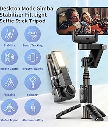 cheap -Desktop Gimbal Selfie Stick Tripod Stabilizer with Light Remote Following Foldable for Smartphone iPhone 13 Xiaomi for Video Q18