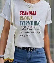 abordables -Camiseta básica para mujer, con estampado de letras, manga corta, cuello redondo, para uso diario, fin de semana, negra, blanca, azul, violeta y gris