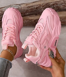 abordables -baskets roses en maille épaisse pour femmes - chaussures de sport décontractées à la mode pour la marche et la course