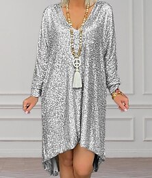 economico -Per donna Curva Abito casual Vestito a trapezio Mini abito Manica lunga più alto basso A V Attivo Giornaliero Argento Oro Autunno Inverno M L XL XXL 3XL