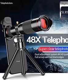 abordables -48x super téléobjectif zoom objectif de téléphone portable puissant télescope monoculaire en métal mobile hd téléobjectif avec trépied pour le camping