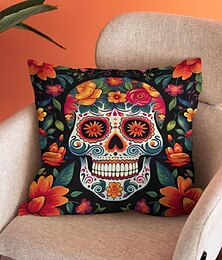 abordables -Housse de coussin double face d'Halloween 1PC crâne jour des morts douce housse de coussin carrée taie d'oreiller pour chambre salon canapé fauteuil décorations