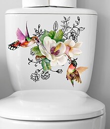 billige -fugler blomster toalettsete lokk klistremerker selvklebende baderom veggklistremerke blomster fugler sommerfugl toalettsete dekaler gjør det selv avtagbare vanntett toalett klistremerke for