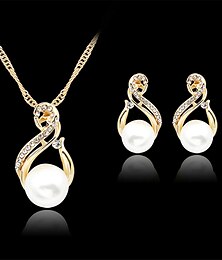 abordables -1 juego (1 Uds collar 1 par de pendientes) conjunto de joyería de aleación de diamantes de imitación de perlas de imitación de lujo brillante para regalo de noche de fiesta de mujer diario