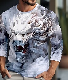 cheap -Animal Designer Casual Men's 3D Print T shirt Tee Graphic Tee Outdoor Daily Vacation T shirt Burgundy Blue Green Long Sleeve Crew Neck Shirt Spring & Summer Clothing Apparel S M L XL 2XL 3XL 4XL