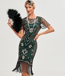 billiga -Glada 20-talet 1920-talet semester klänning Cocktail klänning Flapper-klänning Klänningar Maskerad Julfestklänning Den store Gatsby charleston Gentledam Dam Paljetter Tofs Nyår Bröllop Fest