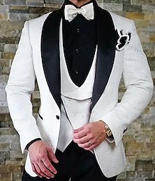 abordables -Costumes de mariage pour hommes Homecoming costumes blanc jacquard floral coupe ajustée 3 pièces simple boutonnage un bouton