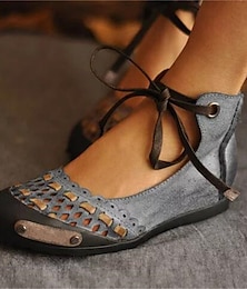 abordables -Zapatos planos vintage con cordones para mujer: bailarinas casuales de gamuza hueca retro para uso diario