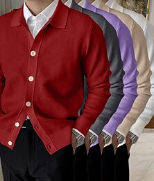 abordables -Homme Gilet Cardigan Pull d'automne Cardigan court A côtes Tricoter Normal Tricoté Plein Revers Guêtres Moderne contemporain Usage quotidien Sortie Vêtement Tenue Hiver Blanche Rouge M L XL