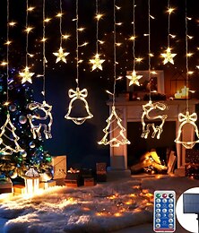 abordables -Rideau lumineux de noël avec télécommande solaire, 3.5m, étanche, en plein air, cloche d'élan, rideau de noël, fenêtre de chambre à coucher, balcon, fête dans le jardin, guirlande lumineuse, camping