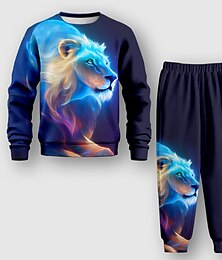 cheap -Boys 3D Animal Lion Sweatshirt & Pants Long Sleeve 3D Printing Fall Winter Active Fashion Cool Polyester Kids 3-12 Years Outdoor Street Vacation Regular Fit