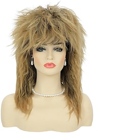 baratos -80s tina rock diva traje peruca para mulheres cabelo grande loira 70s 80s rocker mullet perucas glam punk rock rockstar cosplay peruca para festa de halloween