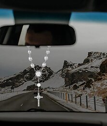 cheap -1pc Car Rearview Mirror Pendant Decoration - Cross Auto Rosary Car Hanging Accessories - Add a Touch of Elegance to Your Car's Interior!