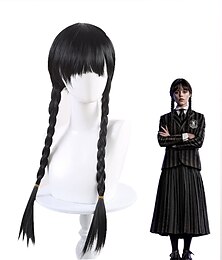 olcso -hosszú fekete, egyenes fonott paróka zsinórra hajra gyerekeknek lány cosplay party
