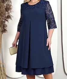Χαμηλού Κόστους -Γυναικεία Μεγάλα Μεγέθη Φόρεμα Φόρεμα για πάρτυ Κοκτέιλ Φόρεμα Δαντέλα Κεντητό Στρογγυλή Ψηλή Λαιμόκοψη 3/4 Μήκος Μανικιού Μίντι φόρεμα Γενέθλια Διακοπές Ανθισμένο Ροζ Σκούρο μπλε Άνοιξη Χειμώνας