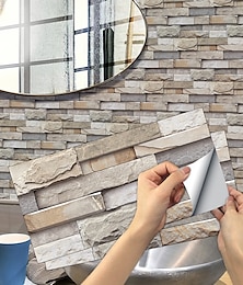 abordables -12 Uds azulejo de piedra artificial pegatina de pared papel tapiz de vinilo 3d autoadhesivo floral decoración del hogar para cocina baño 15*30cm