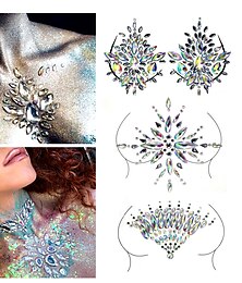billiga -ett par harts diamant tatuering stick prestanda smink bröst stick diamant bar karneval fest bröst dekoration