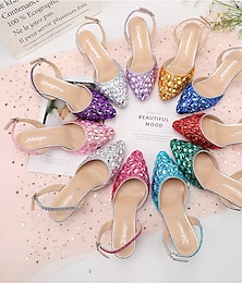 Недорогие -свадебные туфли сандалии для невесты женские свадебные туфли из искусственной кожи с блестящими пряжками фантазийный каблук с пяткой на пятке с острым носком классические большие размеры серебристый розовый темно-фиолетовый