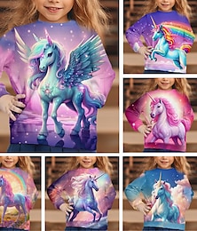 cheap -Girls' 3D Graphic Cartoon Unicorn T shirt Tee Long Sleeve 3D Print Summer Fall Active Fashion Cute Polyester Kids 3-12 Years Outdoor Casual Daily Regular Fit
