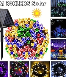 abordables -Guirlandes solaires 30m 300LED Extérieures étanches 10m 100 LED Lumières de Noël/Halloween solaires 8 modes Lumières mini scintillantes pour jardins Fête de mariage Arbre Décoration extérieure de Noël