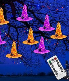 preiswerte -Halloween-Dekoration, 8 LED-Hexenhüte mit Fernbedienung, Baumhänger für draußen, 40 LEDs, batteriebetriebenes Licht für Halloween-Partys, Garten, Hof, Heim, Horror-Atmosphäre, Dekorationen